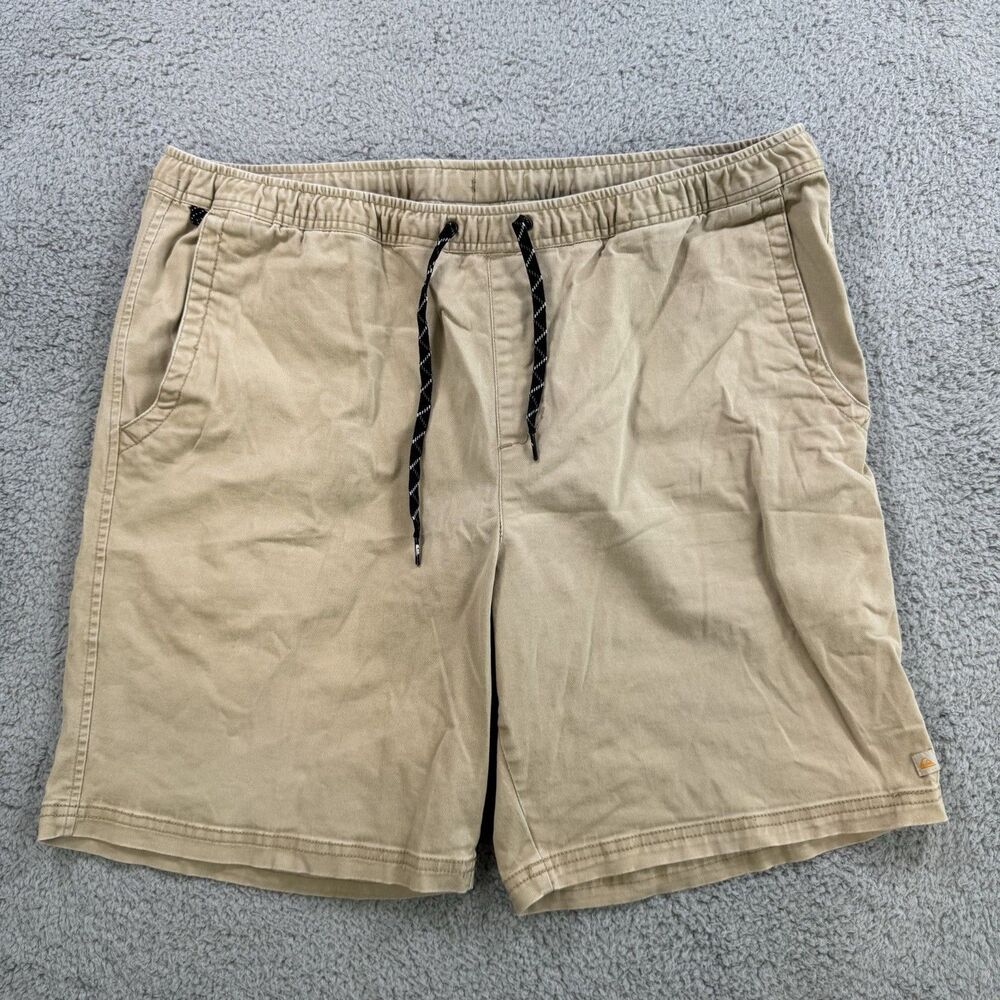S Quiksilver Shorts Mens XXL Beige Chino Waterman Preppy Stretch‎ Casual Flat